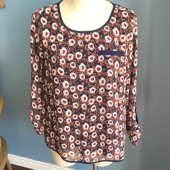 Stitch Fix Tops - Papermoon for Stitch fix, navy terracotta floral long sleeves crew neck top Sz S